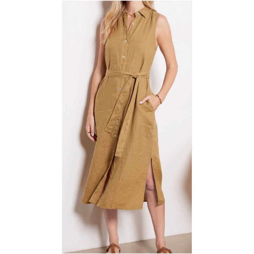 Faherty LAGUNA 100% Linen Midi Shirtdress Dullgold – Missing Belt.